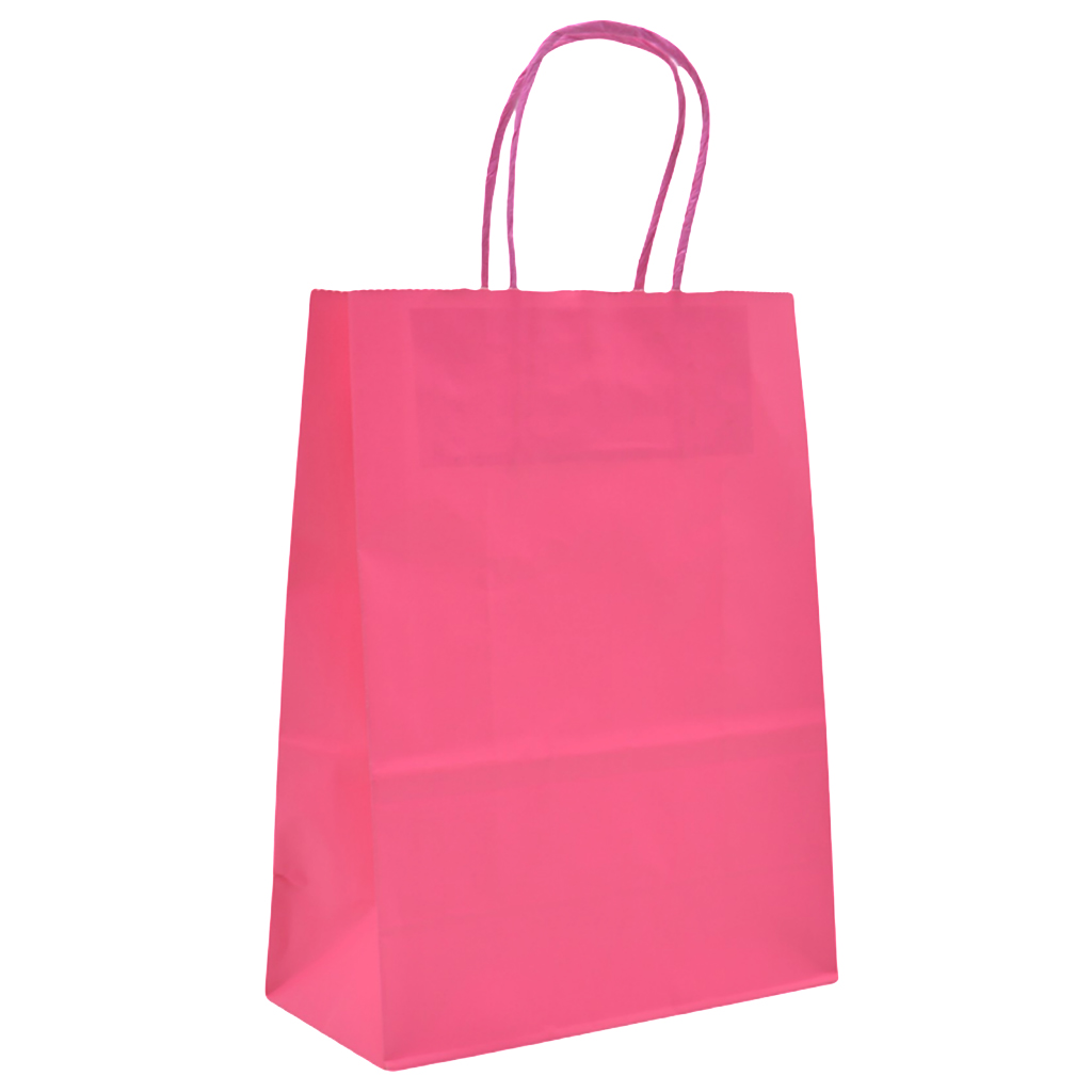 Sacs kraft rose foncé poignées torsadées 35+14x42,5 cm – Paquet de 50 - Sacs kraft couleur poignées torsadées