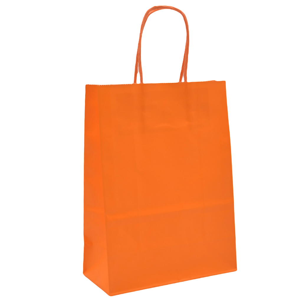 Sacs kraft orange poignées torsadées 35+14x42,5 cm 117g/m² – Paquet de 50 - Sacs kraft couleur poignées torsadées