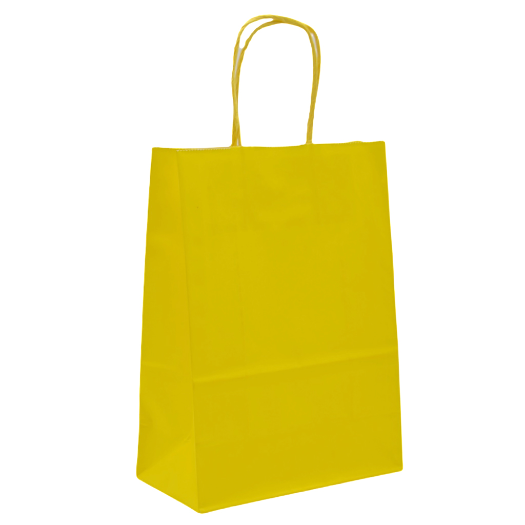 Sacs kraft jaunes poignées torsadées 35+14x42,5 cm 117g/m² – Paquet de 50 - Sacs kraft couleur poignées torsadées