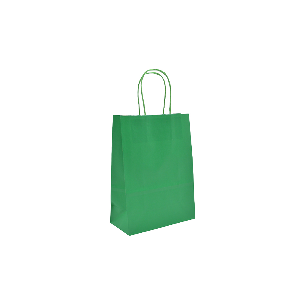 Sacs kraft vert poignées torsadées 16+8x22 cm – Paquet de 100 - Sacs kraft couleur poignées torsadées