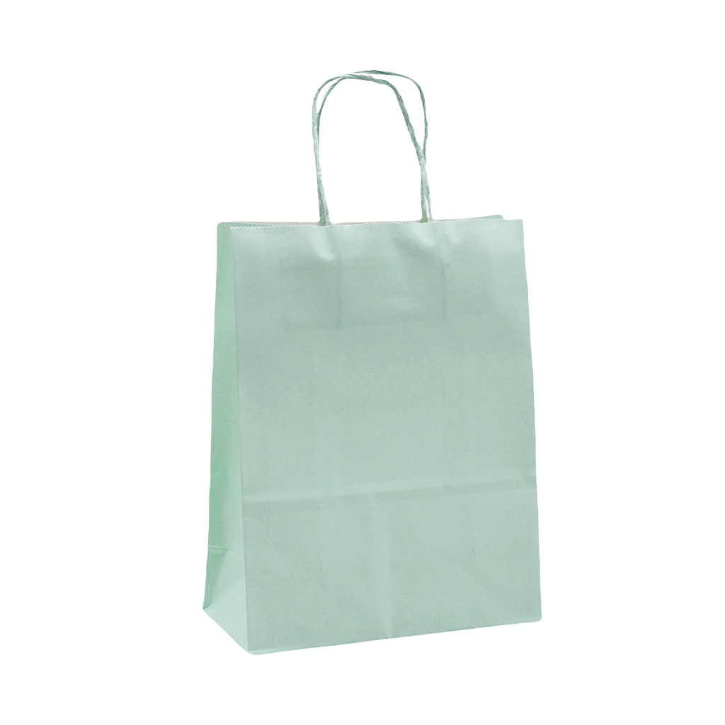 Sacs kraft vert pastel poignées torsadées 26+12x33 cm 117g/m² – Paquet de 100 - Sacs kraft couleur poignées torsadées