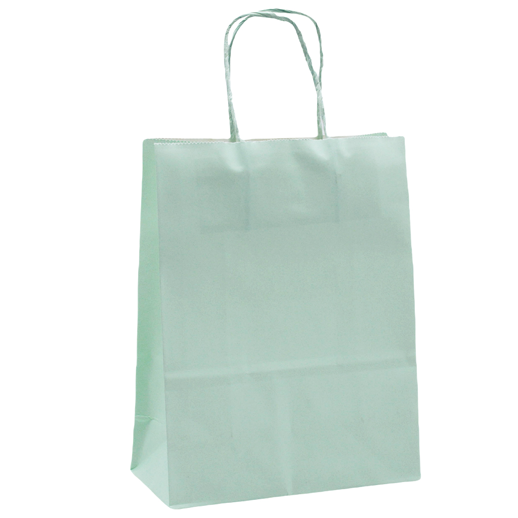 Sacs kraft vert pastel poignées torsadées 35+14x42,5 cm 117g/m² – Paquet de 50 - Sacs kraft couleur poignées torsadées