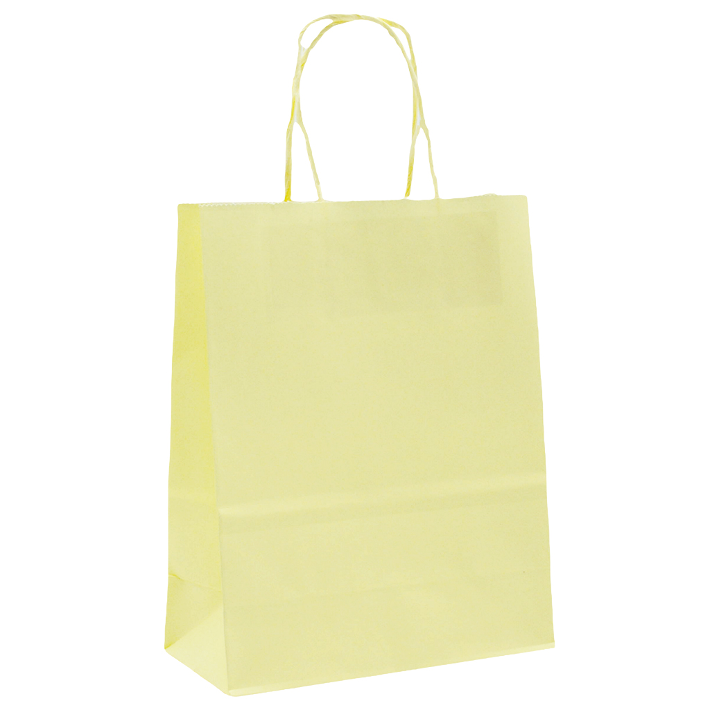 Sacs kraft jaune pastel poignées torsadées 35+14x42,5 cm 117g/m² – Paquet de 50 - Sacs kraft couleur poignées torsadées