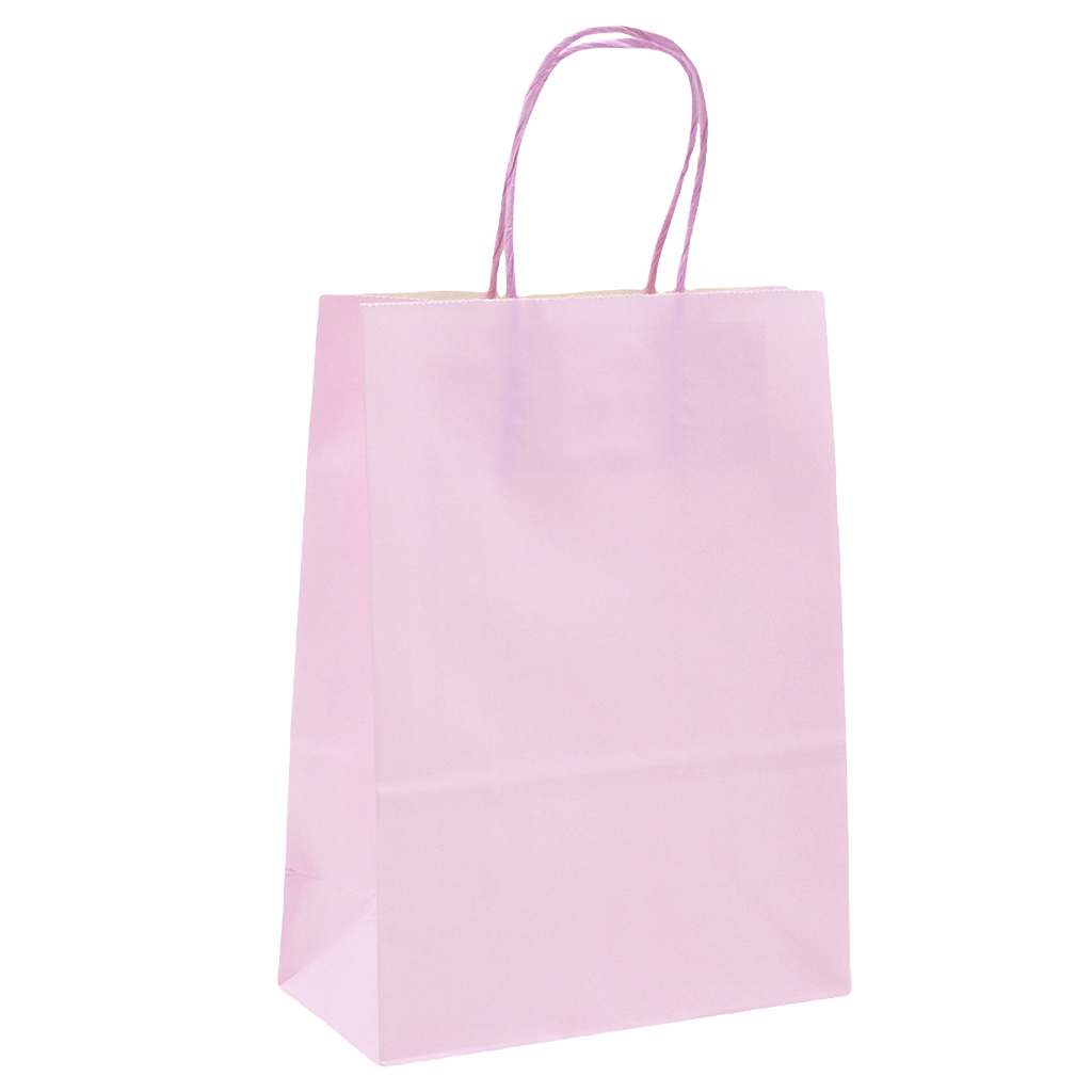 Sacs kraft rose pastel poignées torsadées 35+14x42,5 cm 117g/m² – Paquet de 50 - Sacs kraft couleur poignées torsadées
