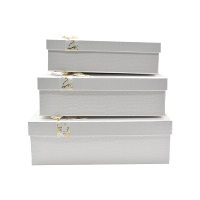 Boîte cloche cadeau blanc texturé, couvercle nœud or – 23 x 17 x 6,5 cm – Paquet de 4 - Boites cloches-1