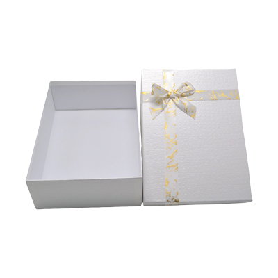 Boîte cloche cadeau blanc texturé, couvercle nœud or – 23 x 17 x 6,5 cm – Paquet de 4 - Boites cloches-3