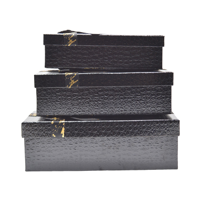 Boîtes cadeaux noires texturées 23x17x6,5cm – ruban or – Paquet de 4 - Boites cloches-4