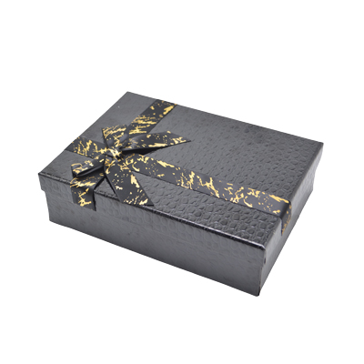 Boîtes cadeaux noires texturées 29x21x9,5cm – ruban or – Paquet de 4 - Boites cloches