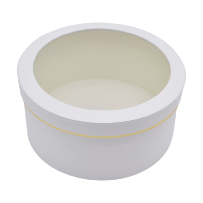 Boîtes rondes blanches liseré or fenêtre 20,4x10cm – Paquet de 2 - Boites cloches