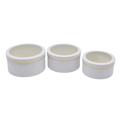 Boîtes rondes blanches liseré or fenêtre 20,4x10cm – Paquet de 2 - Boites cloches-1
