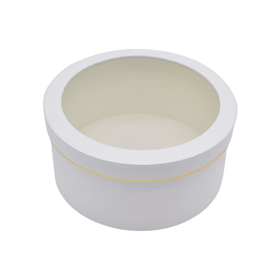 Boîtes rondes blanches liseré or fenêtre 24,2x12cm – Paquet de 2 - Boites cloches