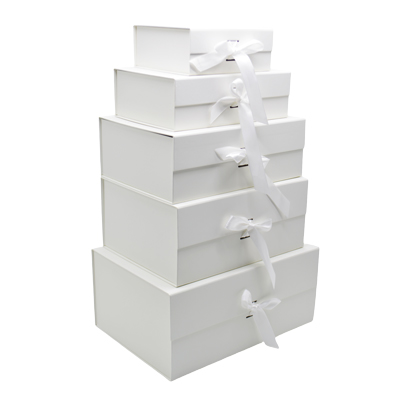 Boites cadeau carton blanches avec ruban 33,5x26x15cm – Paquet de 5 - Boites cadeaux carton pliables-3