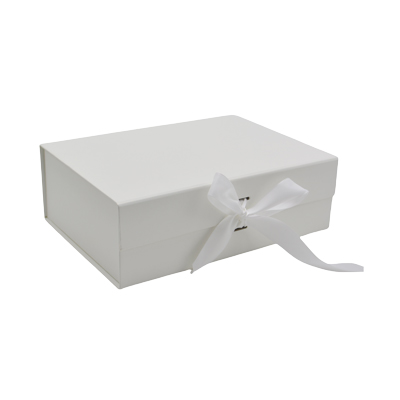 Boites cadeau carton blanches avec ruban 33x25x12cm – Paquet de 5 - Boites cadeaux carton pliables