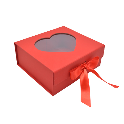 Boites cadeaux carton rouges avec fenêtre cœur et ruban 20x18,2x8cm – Paquet de 5 - Boites cadeaux carton pliables