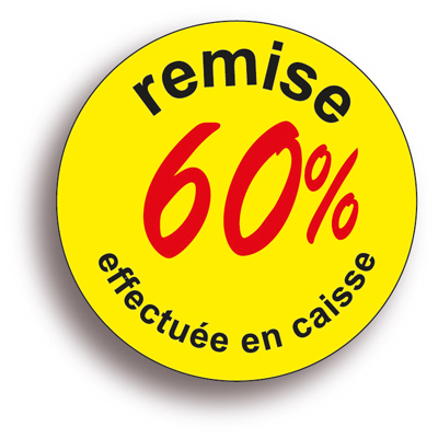 Pastille adhésive 'remise -50%' rond ø 50 mm, Jaune fluo - Sticker promo - Lot de 500 - Gommettes adhésives évènementielles
