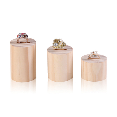 Lot de 3 présentoirs bagues bois en cylindre - Présentoirs bagues