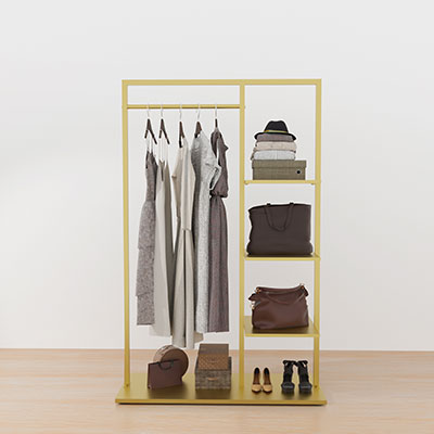 Portant fixe doré avec étagère - L 100 x P 40 x H 155 cm - Portants à vêtements droits-1