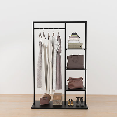 Portant fixe noir avec étagère - L 100 x P 40 x H 155 cm - Portants à vêtements droits-1