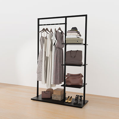 Portant fixe noir avec étagère - L 100 x P 40 x H 155 cm - Portants à vêtements droits-2