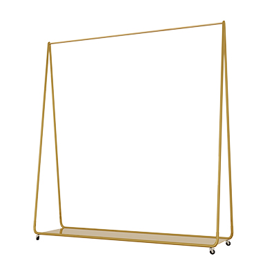 Portant vêtement droit fixe en métal doré 150 x 160 cm avec roulettes et tablette basse - Portants à vêtements droits