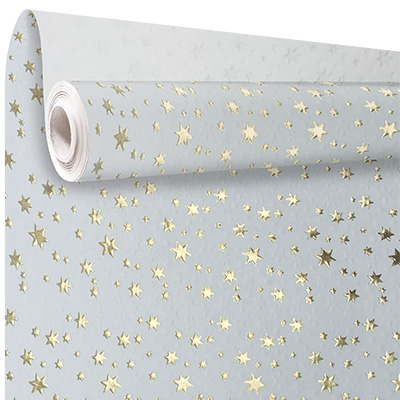 Papier cadeau à effets blanc embossé étoiles dorure à chaud 70 cm x 50 m 80 g/m² – le rouleau - Papiers cadeaux à effets-1