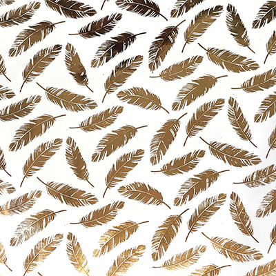 Papier cadeau blanc - Plumes or - Papier cadeaux couchés à motifs