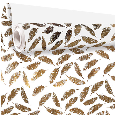 Papier cadeau blanc - Plumes or - Papier cadeaux couchés à motifs-1