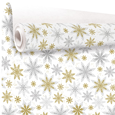 Papier cadeau flocons or/argent 70 cm x 50 m 80 g/m² papier couché - Papiers cadeaux à motifs-1