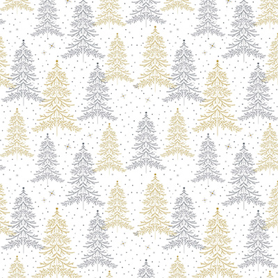 Papier cadeau Arbre de Noël Sapins or/argent/blanc 80 g/m² 70 cm x 50 m papier couché  - Papier cadeaux couchés à motifs