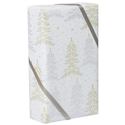 Papier cadeau Arbre de Noël Sapins or/argent/blanc 80 g/m² 70 cm x 50 m papier couché  - Papier cadeaux couchés à motifs-2