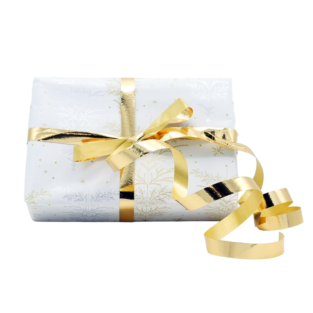 Papier cadeau Arbre de Noël Sapins or/argent/blanc 80 g/m² 70 cm x 50 m papier couché  - Papier cadeaux couchés à motifs-3