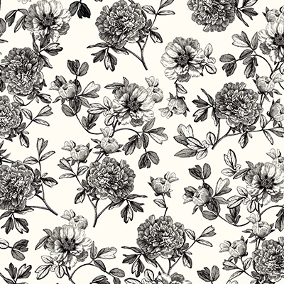 Papier cadeau fleurs dessinées noir & blanc 70 cm x 50 m 80 g/m² – Le rouleau - Papier cadeaux couchés à motifs