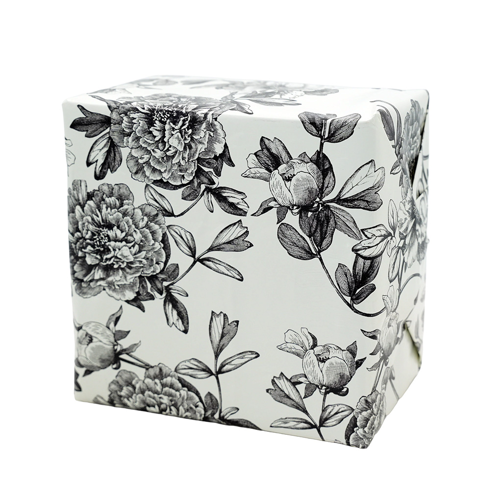 Papier cadeau fleurs dessinées noir & blanc 70 cm x 50 m 80 g/m² – Le rouleau - Papier cadeaux couchés à motifs-3