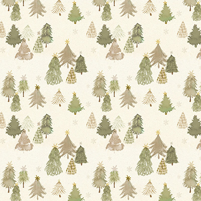 Papier cadeau sapins aquarelle beige/vert/brun 70 cm x 50 m 80 g/m² – Le rouleau - Papiers cadeaux à motifs