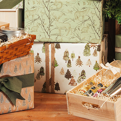 Papier cadeau sapins aquarelle beige/vert/brun 70 cm x 50 m 80 g/m² – Le rouleau - Papiers cadeaux à motifs-2