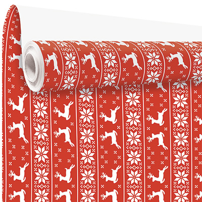 Papier cadeau jacquard rouge & blanc 70 cm x 100 m 80 g/m² – Le rouleau - Papier cadeaux couchés à motifs-1