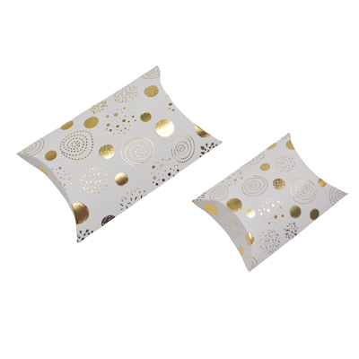 Boîte berlingot blanche motifs dorés 11 x 9 x 3 cm – Paquet de 100 - Boites berlingots-1