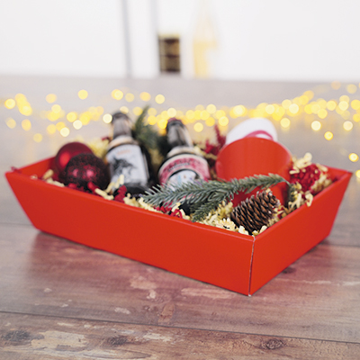 Corbeille carton rectangulaire kraft rouge / brun 33 x 20 x 7,4 cm – Paquet de 10 - Corbeilles carton-1