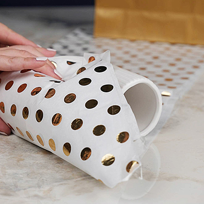 Papier de soie blanc à pois doré à chaud 50x70cm 17g/m² – Paquet de 120 feuilles - Papiers de soie-2