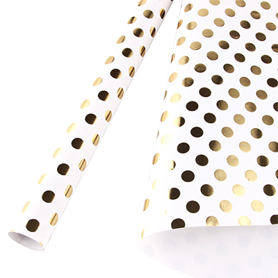 Papier cadeau couché blanc pois dorés à chaud or 70 cm x 25 m 80 g/m² - le rouleau - Papiers cadeaux à effets