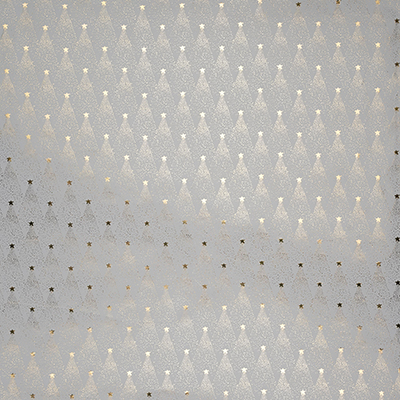 Papier cadeau couché blanc sapins dorés à chaud 70 cm x 25 m 80 g/m² – le rouleau - Papiers cadeaux à effets
