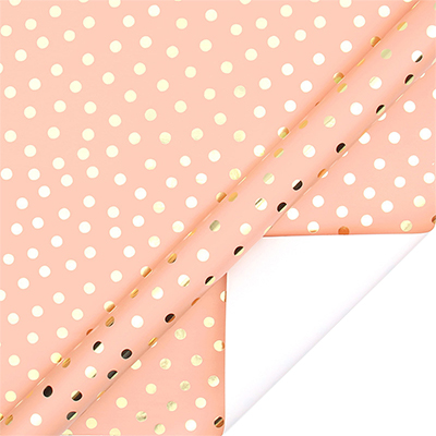 Papier cadeau couché pêche pois dorés à chaud 70 cm x 25 m 80 g/m² – le rouleau - Papiers cadeaux à effets