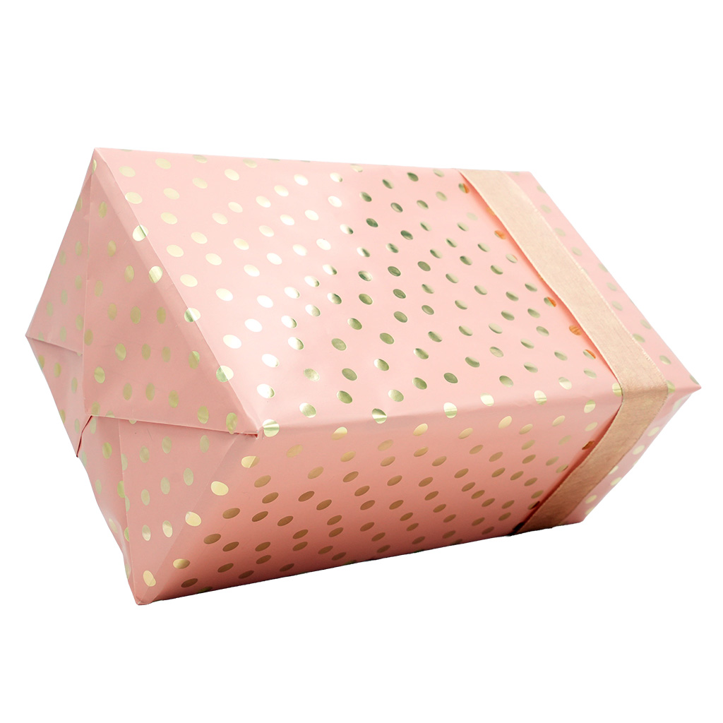 Papier cadeau couché pêche pois dorés à chaud 70 cm x 50 m 80 g/m² – le rouleau - Papiers cadeaux à effets-1