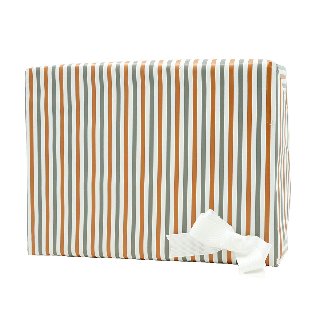 Papier cadeau rayures blanc, cuivre & gris 70 cm x 50 m 80 g/m² – Le rouleau - Papier cadeaux couchés à motifs-1