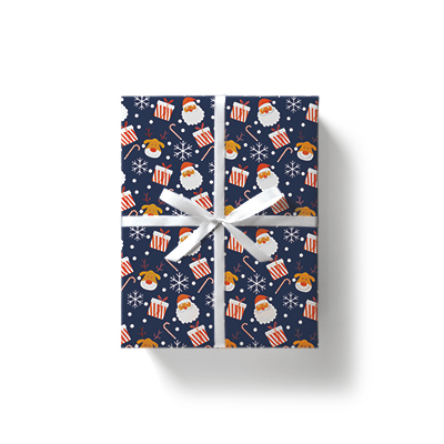 Papier cadeau Noël bleu marine motifs rouges et blancs 70 cm x 50 m 80 g/m² – Le rouleau - Papier cadeaux couchés à motifs-2
