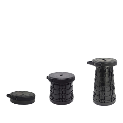 Tabouret télescopique pliant noir plastique Ø25cm H45cm, coussin intégré - Tabourets-1