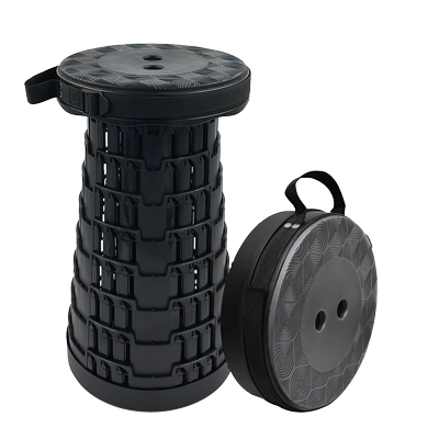 Tabouret télescopique pliant noir plastique Ø25cm H45cm, coussin intégré - Tabourets-3