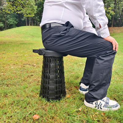 Tabouret télescopique pliant noir plastique Ø25cm H45cm, coussin intégré - Tabourets-12
