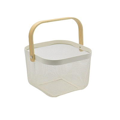 Panier libre-service métal blanc avec poignées bois 8 litres - Paniers libre-service et chariots