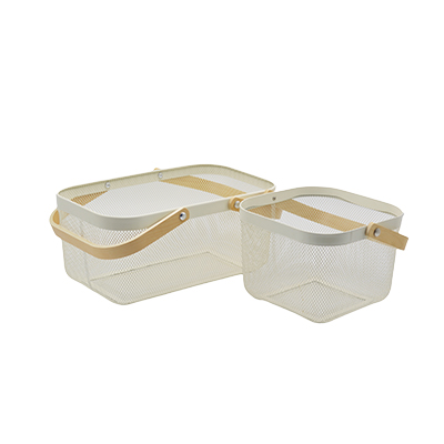 Panier libre-service métal blanc avec poignées bois 8 litres - Paniers libre-service et chariots-2